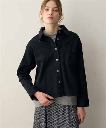 デニムショートシャツ(ブラック-M)