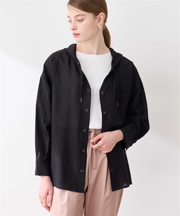 シアーフードシャツ(ブラック-M)