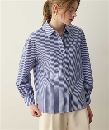 レギュラーカラーストライプシャツ(サックス-M)