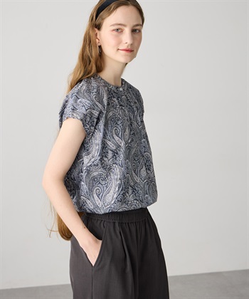 【Liberty】リバティプリントブラウス(チャコールグレー-M)