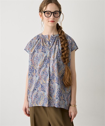 【Liberty】リバティプリントブラウス(ネイビー-M)