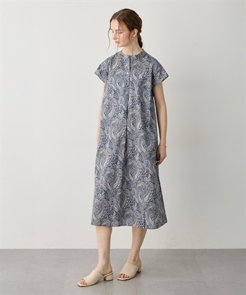 【Liberty】リバティプリントワンピース(チャコールグレー-M)