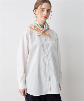 ノーカラーシャツ(オフホワイト-M)