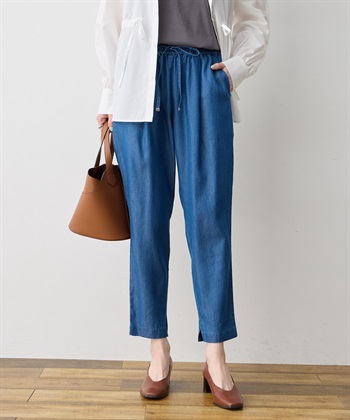 デニムタックテーパードパンツ(ブルー-S)