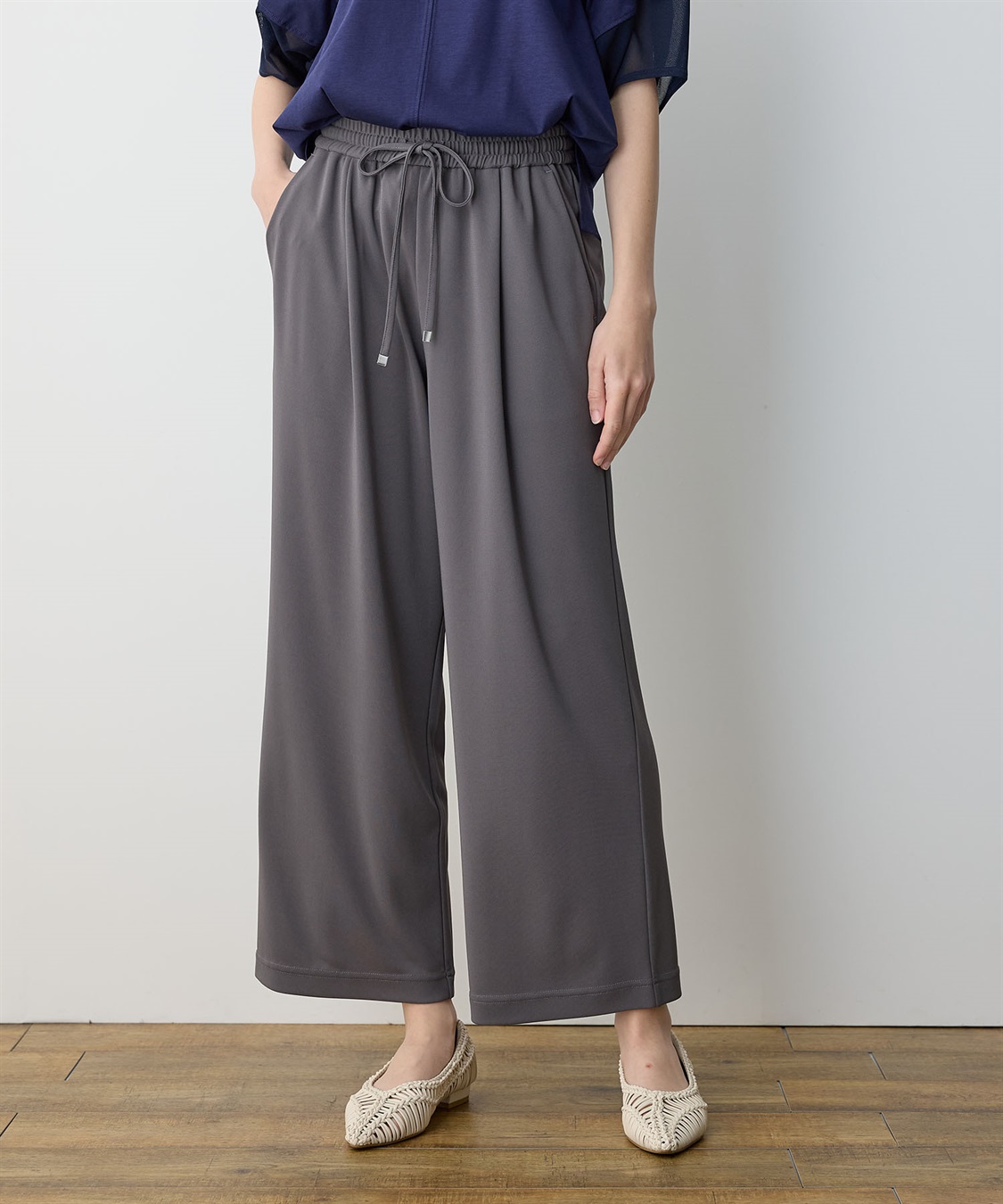 LE SOUK HOLIDAY 【イージーエレガンス】ストレッチワイドパンツ【接触冷感・ウエストゴム・カットソー素材】_variation_2