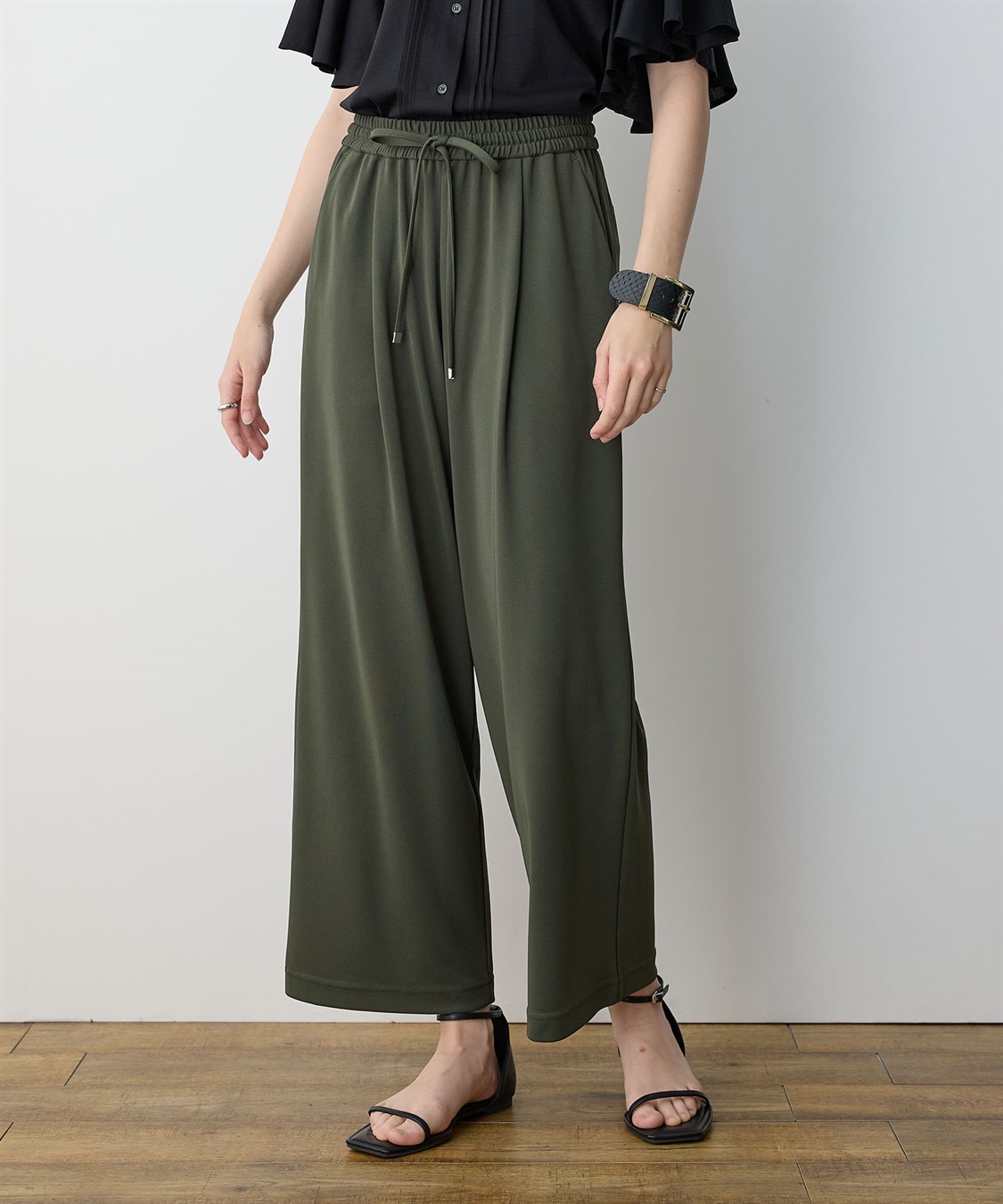 LE SOUK HOLIDAY 【イージーエレガンス】ストレッチワイドパンツ【接触冷感・ウエストゴム・カットソー素材】_variation_3