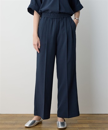 リネンライクパンツ【接触冷感】(ネイビー-M)