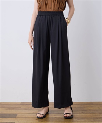 【接触冷感】超冷感タックワイドパンツ(ブラック-M)