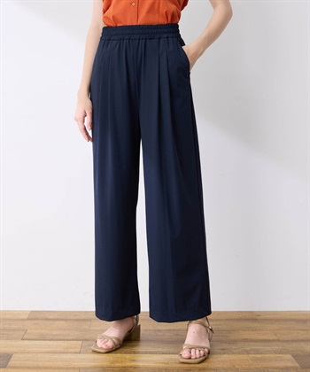 【接触冷感】超冷感タックワイドパンツ(ネイビー-M)