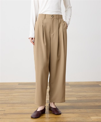 【WEB限定】タックカーブパンツ【後ろウエストゴム】(ベージュ-M)