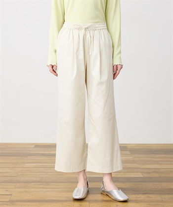 ストレッチタックワイドパンツ【ウエストゴム・サスティナブル素材】(オフホワイト-M)