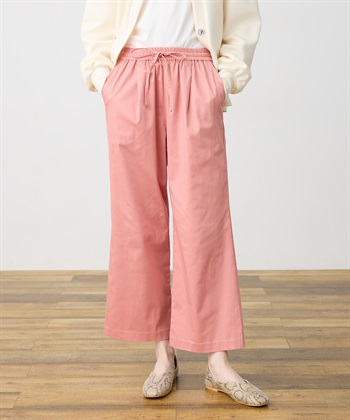 ストレッチタックワイドパンツ【ウエストゴム・サスティナブル素材】(ピンク-M)