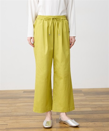 ストレッチタックワイドパンツ【ウエストゴム・サスティナブル素材】(ライトグリーン-M)