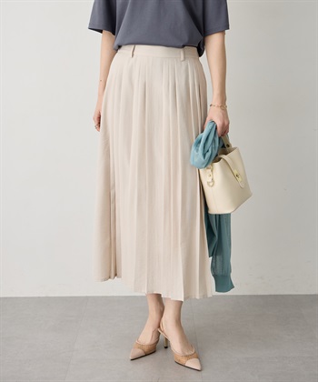 《WEB限定》軽やかプリーツ風ロングスカート(ベージュ-M)