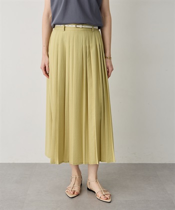 《WEB限定》軽やかプリーツ風ロングスカート(イエロー-M)
