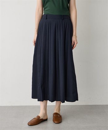 《WEB限定》軽やかプリーツ風ロングスカート(ネイビー-M)