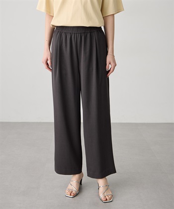 リネンライクタックワイドパンツ 【ウエストゴム・セットアップ対応】(チャコールグレー-M)