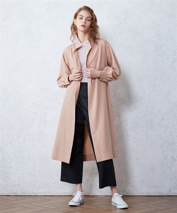 ハイネックコートワンピース(ピンク-M)