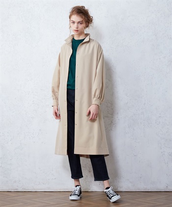 ハイネックコートワンピース(ベージュ-M)