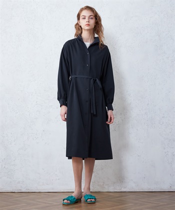 ハイネックコートワンピース(ネイビー-M)