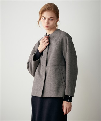 ノーカラーショートコート(ブラウン-M)