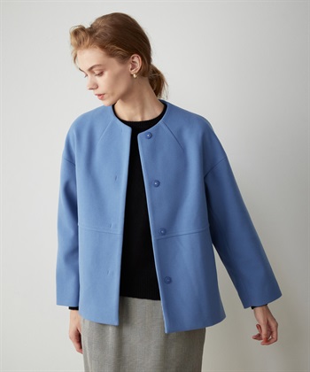 ノーカラーショートコート(ブルー-M)