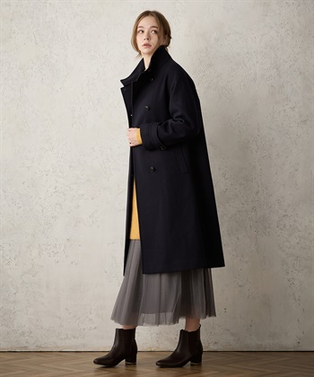 スタンドカラーコート(ネイビー-M)