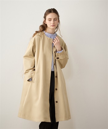 ノーカラーコート(ベージュ-M)
