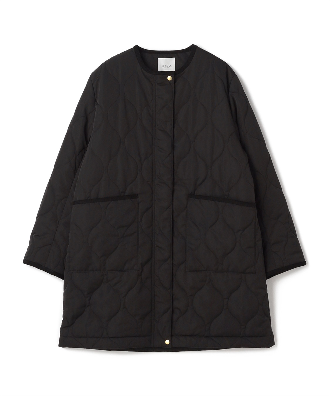 LE SOUK HOLIDAY ノーカラー ロングキルトジャケット_variation_1