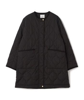 ノーカラー ロングキルトジャケット(ブラック-Ｍ)