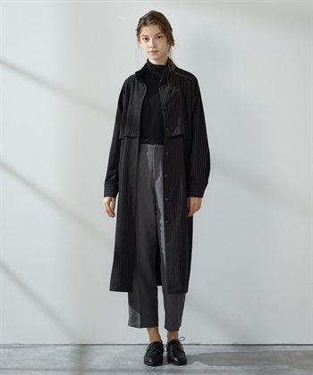 ストライプ柄シャツコート　(ブラック-Ｍ)