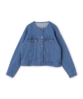 【Ruubon】ノーカラーデニムジャケット RUUBON】no collar fringe denim jacket / ノーカラーフリンジ