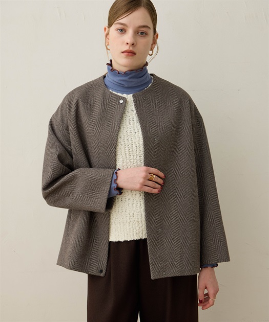 ノーカラーショートコート LE SOUK HOLIDAY｜クロスプラス公式通販サイト