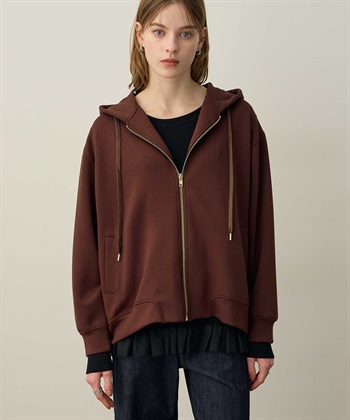 ワイドジップパーカー(ダークブラウン-M)