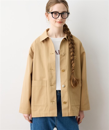 金ボタンカバーオールジャケット(ベージュ-M)