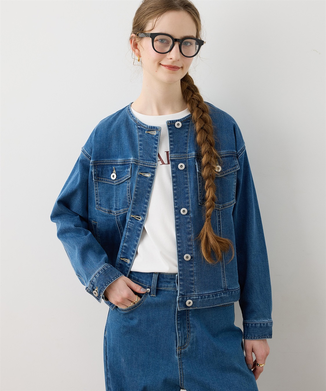 LE SOUK HOLIDAY ノーカラーストレッチデニムジャケット_main