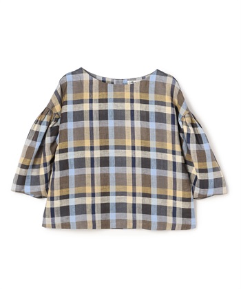 マドラスチェック リネンブラウス(チャコール-9号)