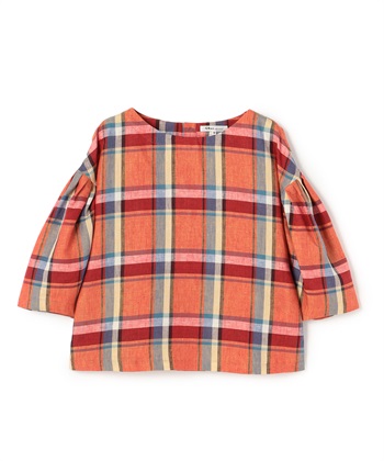 マドラスチェック リネンブラウス(レッド-9号)