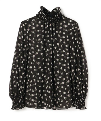 デイジー柄スタンドカラーブラウス(ブラック-9号)