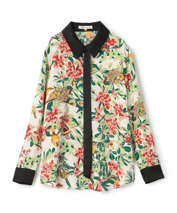 バード柄カジュアルシャツ(オフホワイト-9号)