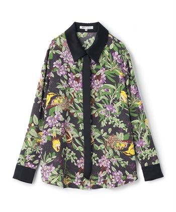 バード柄カジュアルシャツ(チャコール-9号)