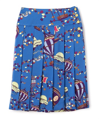バルーンプリントプリーツスカート(ブルー-9号)