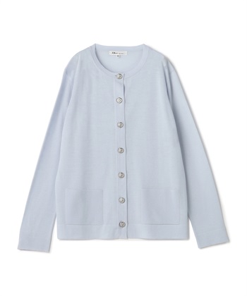 キャッシュウールボタン付きカーディガン(ブルー-9号)