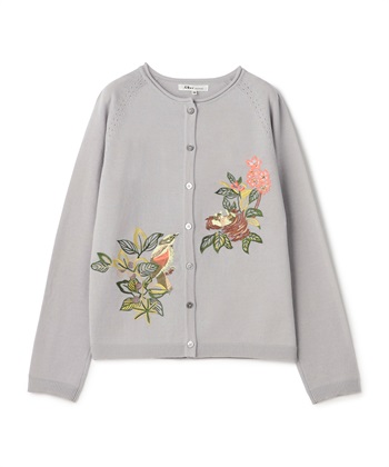 バード刺繍ニットカーディガン(ライトグレー-9号)