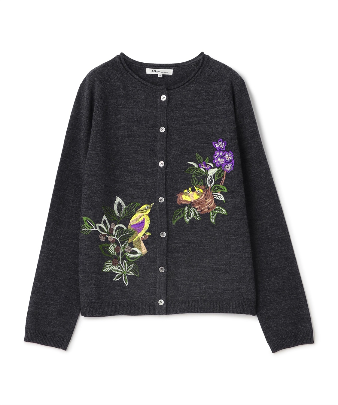 45r カーディガン　パッチワーク　切替 ウール　Rロゴ刺繍　サイズ2 45r カーディガン パッチワーク 切替 ウール Rロゴ刺繍 サイズ2