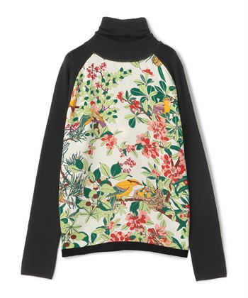 バードプリント切り替えタートルネックトップス(オフホワイト-9号)