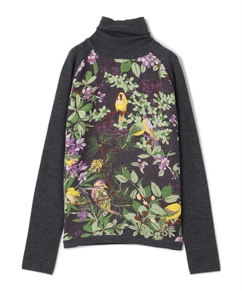 バードプリント切り替えタートルネックトップス(チャコール-9号)