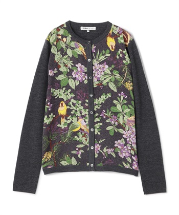 バードプリント切り替えカーディガン(チャコール-9号)