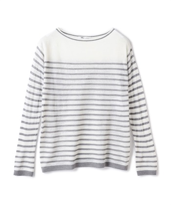 【TIME SALE】ボーダー柄ボートネックサマーセーター(チャコール-9号)