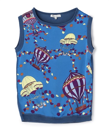 プリント切替えニットトップス(ブルー-9号)